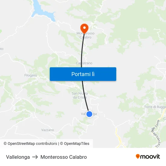 Vallelonga to Monterosso Calabro map