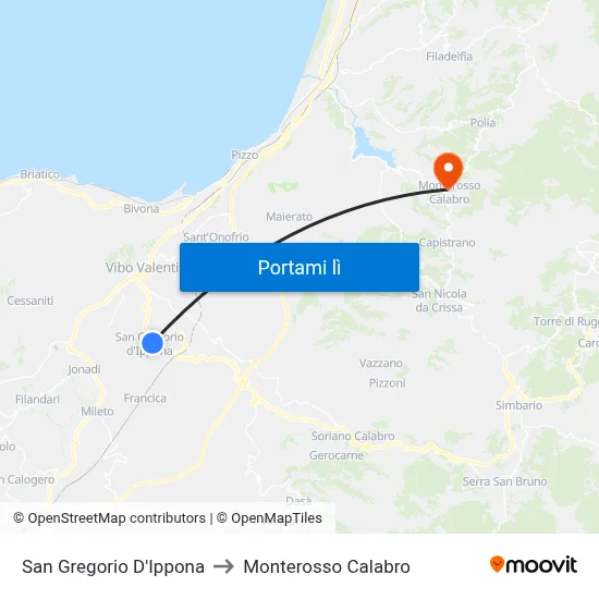 San Gregorio D'Ippona to Monterosso Calabro map