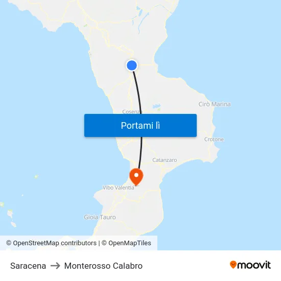 Saracena to Monterosso Calabro map
