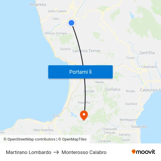 Martirano Lombardo to Monterosso Calabro map