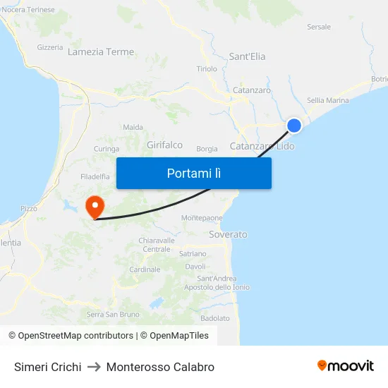 Simeri Crichi to Monterosso Calabro map
