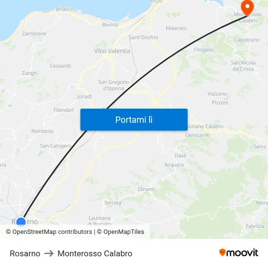 Rosarno to Monterosso Calabro map