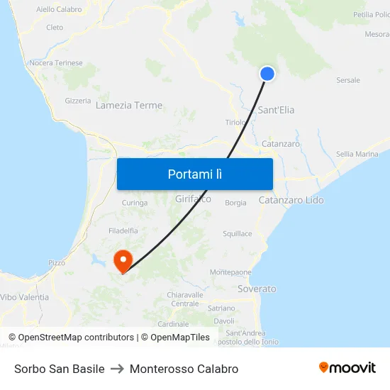 Sorbo San Basile to Monterosso Calabro map