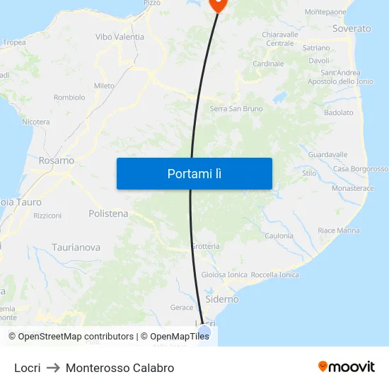 Locri to Monterosso Calabro map