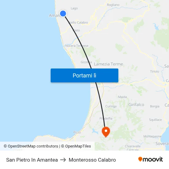 San Pietro In Amantea to Monterosso Calabro map