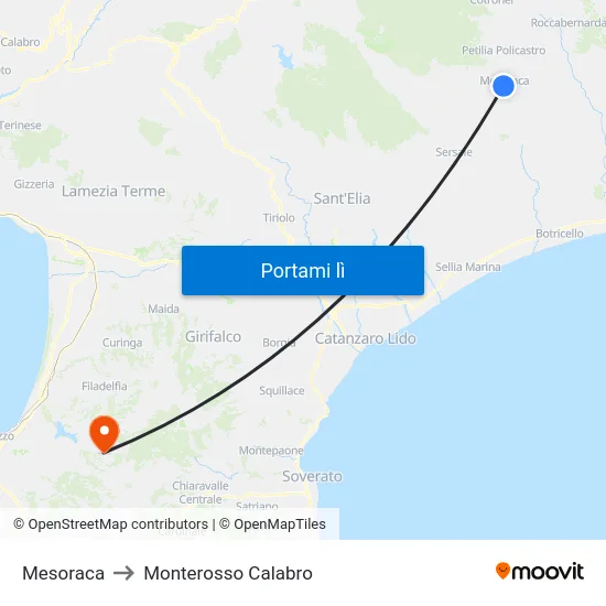 Mesoraca to Monterosso Calabro map