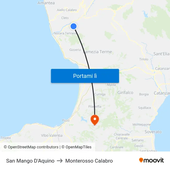 San Mango D'Aquino to Monterosso Calabro map