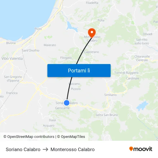 Soriano Calabro to Monterosso Calabro map