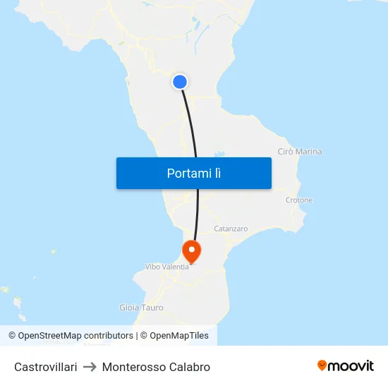 Castrovillari to Monterosso Calabro map