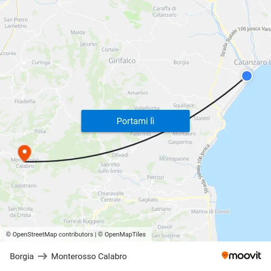 Borgia to Monterosso Calabro map