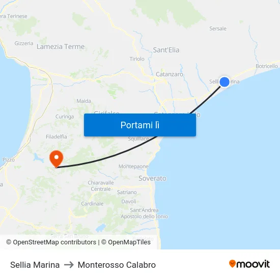 Sellia Marina to Monterosso Calabro map