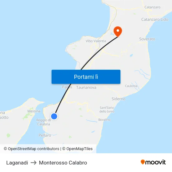 Laganadi to Monterosso Calabro map