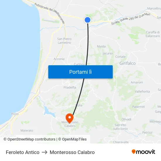 Feroleto Antico to Monterosso Calabro map