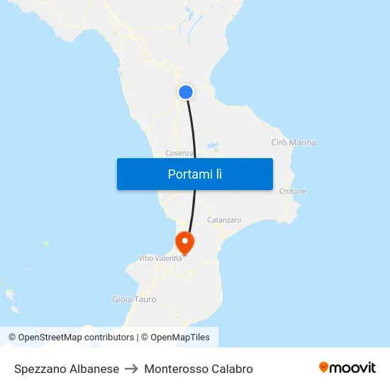 Spezzano Albanese to Monterosso Calabro map