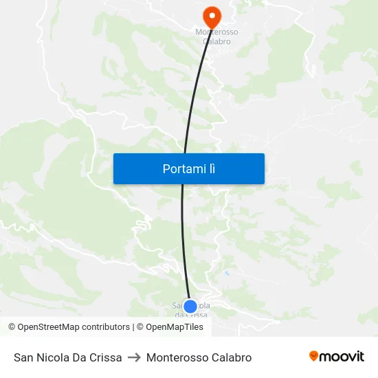 San Nicola Da Crissa to Monterosso Calabro map