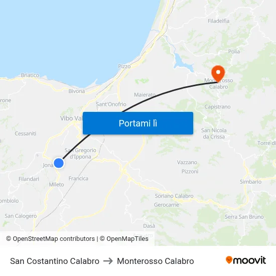 San Costantino Calabro to Monterosso Calabro map
