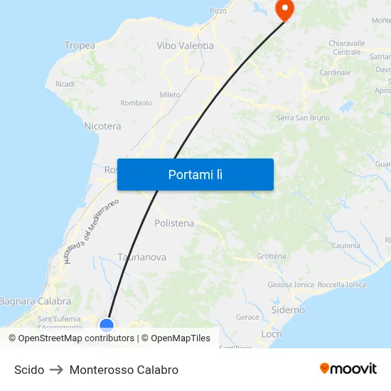 Scido to Monterosso Calabro map