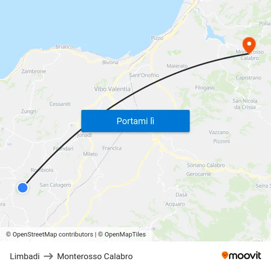 Limbadi to Monterosso Calabro map