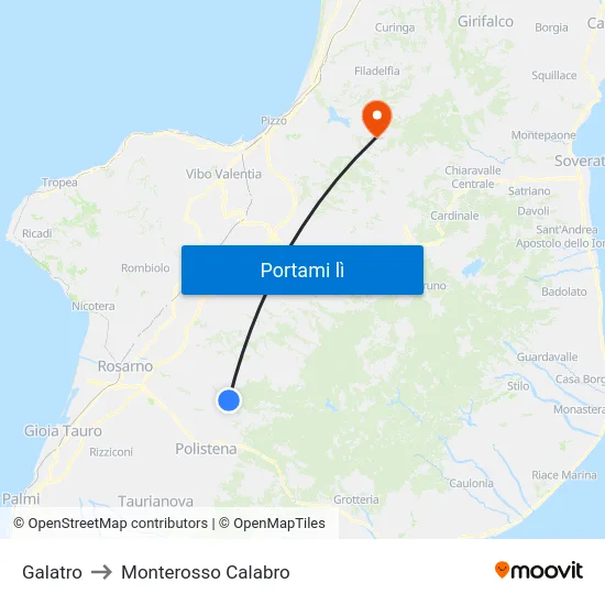 Galatro to Monterosso Calabro map