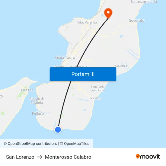 San Lorenzo to Monterosso Calabro map