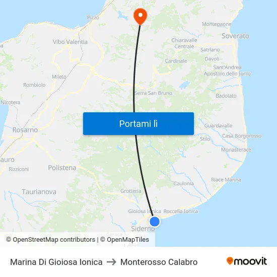 Marina Di Gioiosa Ionica to Monterosso Calabro map