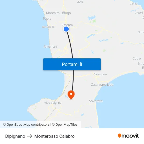 Dipignano to Monterosso Calabro map