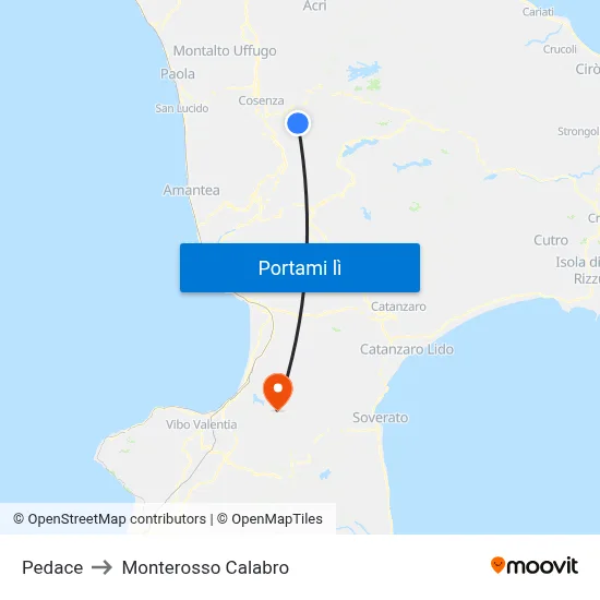 Pedace to Monterosso Calabro map