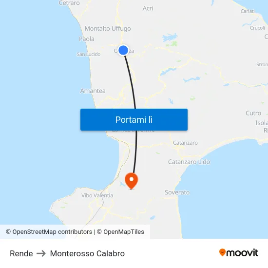 Rende to Monterosso Calabro map