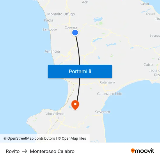 Rovito to Monterosso Calabro map