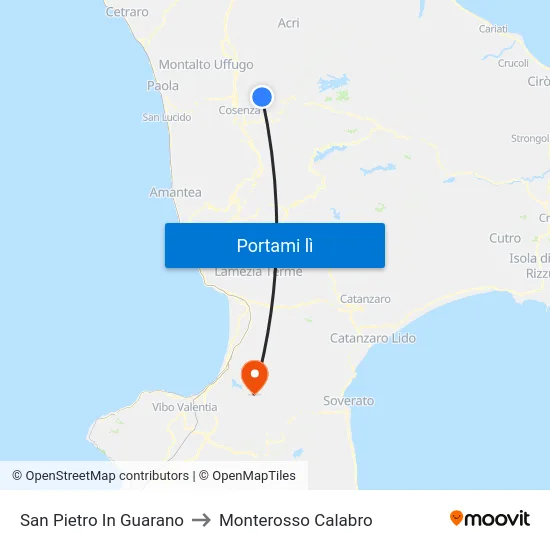 San Pietro In Guarano to Monterosso Calabro map