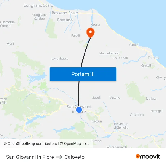 San Giovanni In Fiore to Caloveto map