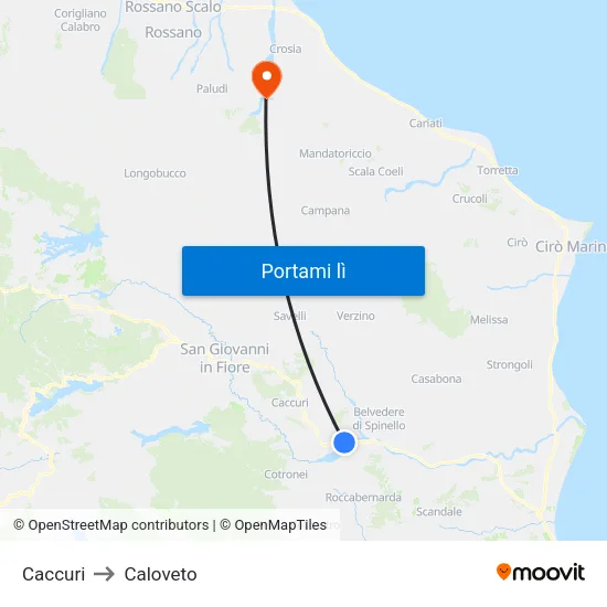 Caccuri to Caloveto map