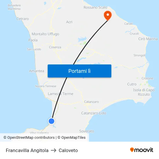 Francavilla Angitola to Caloveto map
