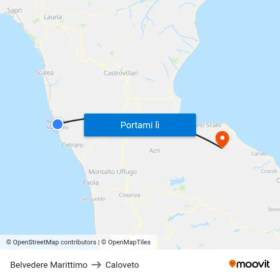 Belvedere Marittimo to Caloveto map