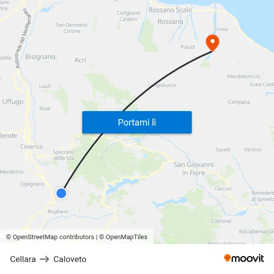 Cellara to Caloveto map