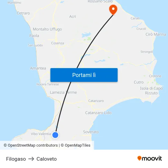 Filogaso to Caloveto map