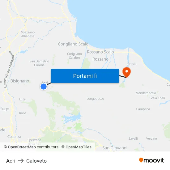 Acri to Caloveto map