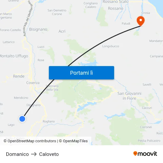 Domanico to Caloveto map
