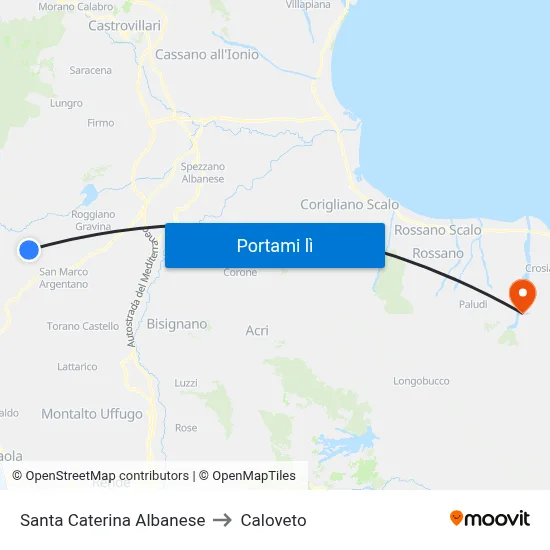 Santa Caterina Albanese to Caloveto map