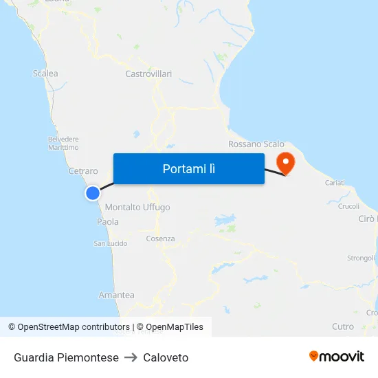 Guardia Piemontese to Caloveto map