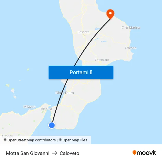 Motta San Giovanni to Caloveto map