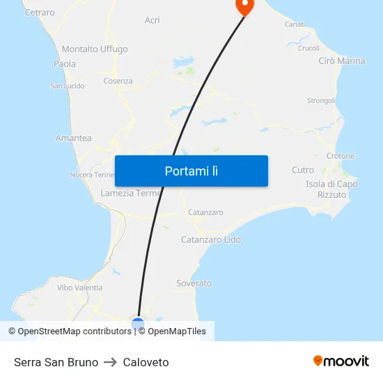 Serra San Bruno to Caloveto map