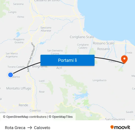 Rota Greca to Caloveto map
