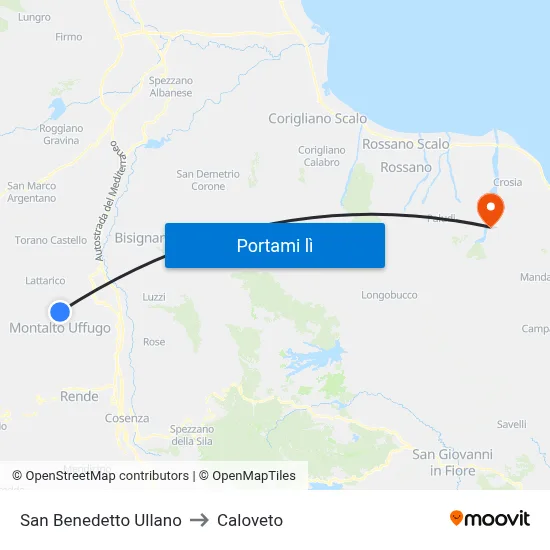 San Benedetto Ullano to Caloveto map