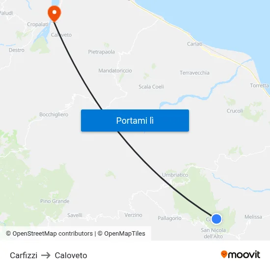 Carfizzi to Caloveto map
