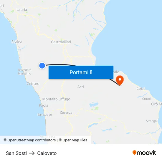 San Sosti to Caloveto map