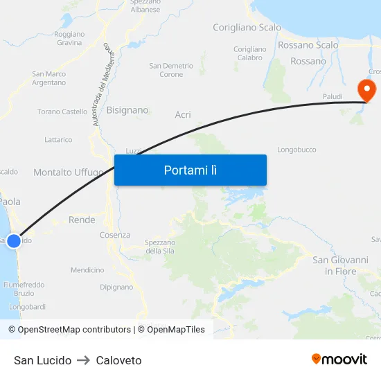 San Lucido to Caloveto map
