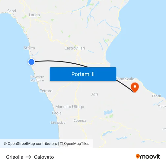 Grisolia to Caloveto map