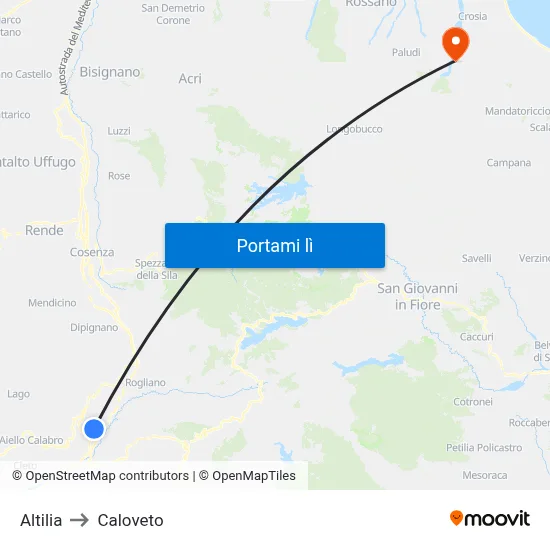 Altilia to Caloveto map