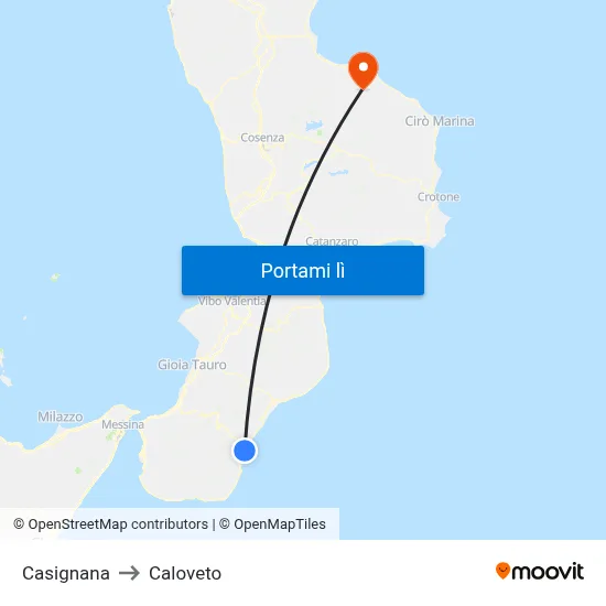Casignana to Caloveto map